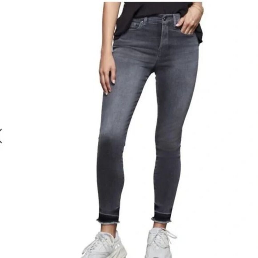 4/27 Good American Good Legs High-Rise Skinny Raw Fray Hem Black071